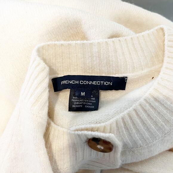 French Connection Kezia Puff Sleeve Button Front Cardigan Sweater White Medium - Picture 2 of 7